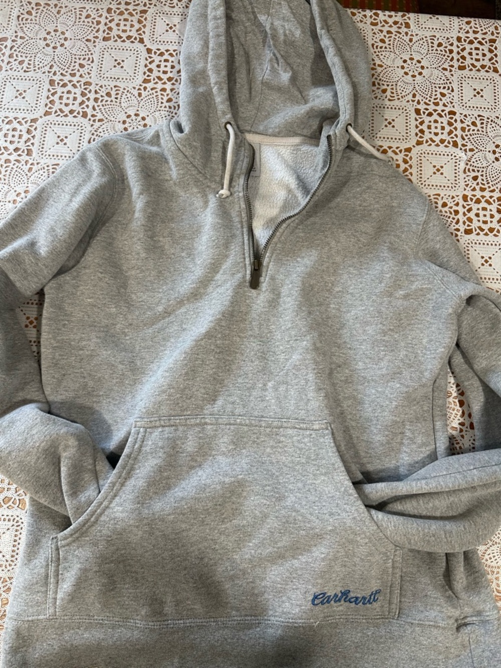 Carhartt Sherpa Lined Hoodie Womens Large Gray Quarter Zip Pullover Workwear